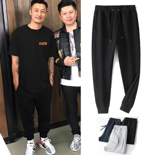 港风裤子男春夏季毛圈卫裤运动裤男束脚余文乐潮牌卫裤男宽松潮流
