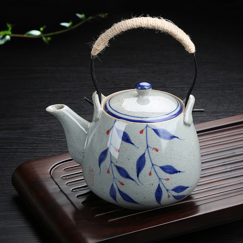 陶瓷手绘大号泡茶壶复古提壶1000毫升耐高温餐厅饭店家用茶水壶