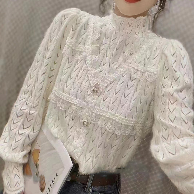 半高领蕾丝打底衫女欧洲站2021秋冬新款洋气内搭洋气小衫T恤上衣