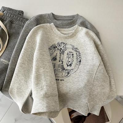 洋气白花灰色短款小个子卫衣女