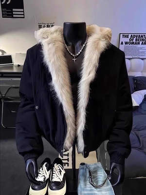 美式复古座山雕毛领外套男冬季加厚保暖cleanfit毛领连帽夹克棉服