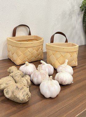 姜蒜收纳筐编织收纳篮厨房放葱姜蒜头木编壁挂篮子生姜大蒜收纳盒