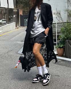 韩国设计品牌蕾丝拼接可拆卸西装 秋冬新品 外套高个子女小众大衣