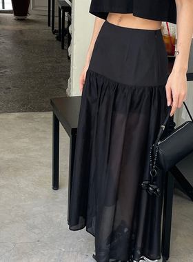韩国小众设计感拉满新款黑色半身裙女式宽松休闲长裙显瘦又好搭