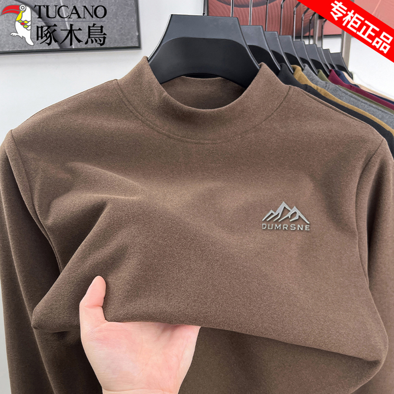 啄木鸟男士德绒印花磨毛长袖t恤