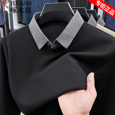 啄木鸟假两件棉感长袖T恤上衣男