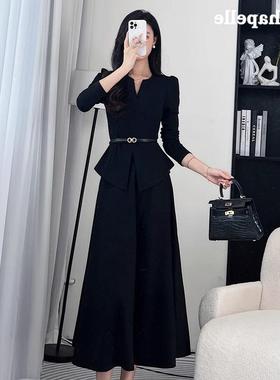轻熟风御姐搭配一整套女秋冬高级感黑色a字半身长裙垂感伞裙套装