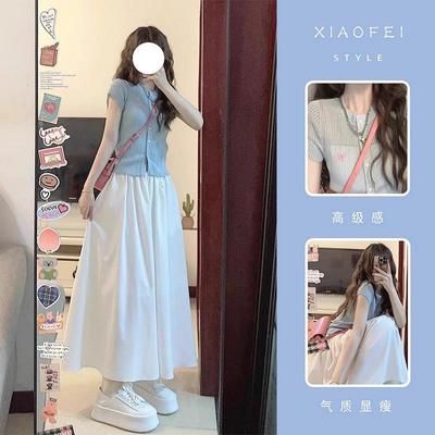 小个子白色a字百褶伞裙蓬蓬长裙