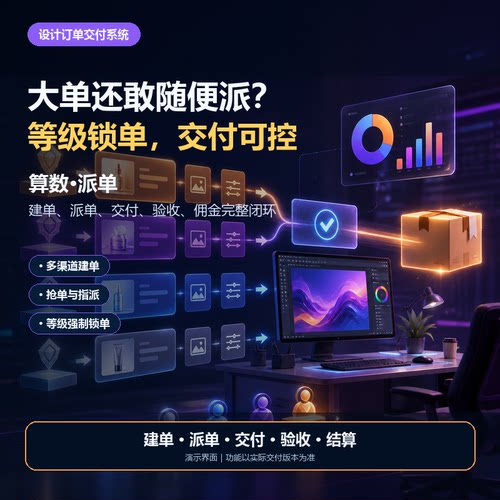 设计订单派单管理系统美工外包抢单交付验收佣金结算软件平台定制
