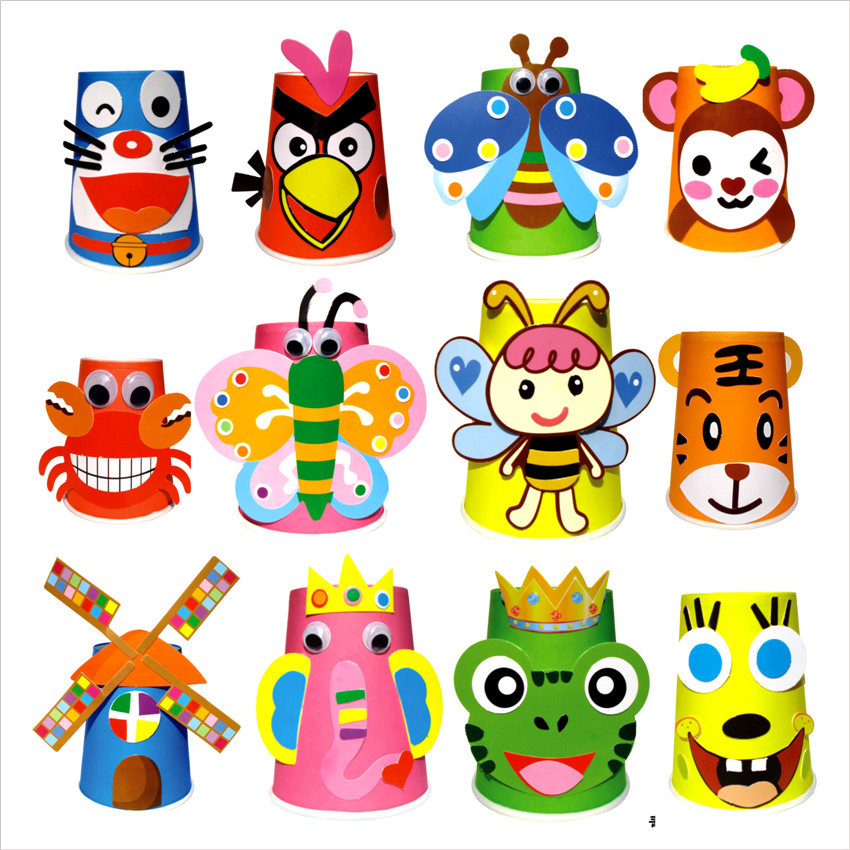 十二生肖彩色纸杯diy贴画幼儿园儿童创意益智手工制作材料包教具