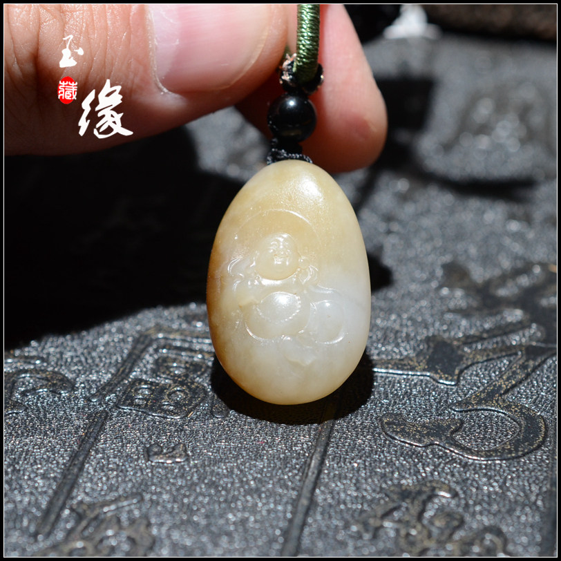 新疆和田玉糖白玉且末山料弥勒佛挂坠玉之缘男女新品礼品玉佩证书