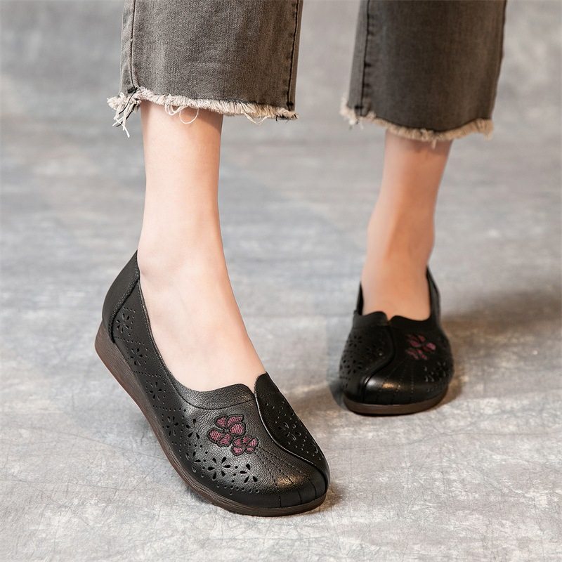 牛筋底单鞋女真皮妈妈鞋平底防滑镂空雕花透气洞洞凉鞋复古老人鞋,女鞋,乐福鞋（豆豆鞋）,淘宝优惠券,粉丝福利购,淘宝优惠卷