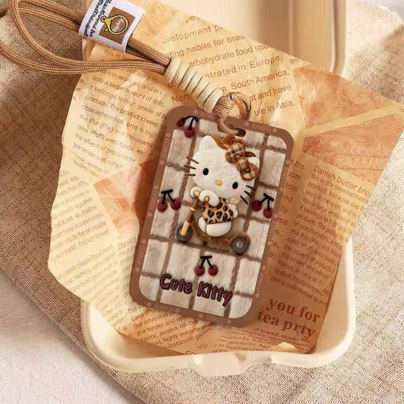 滑板车豹纹kt猫卡套饭卡公交地铁门禁工牌证件保护套挂包防丢绳