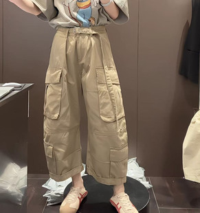 裤 2026春夏新款 女百搭休闲九分工装 风多口袋水洗牛仔裤 潮 美式