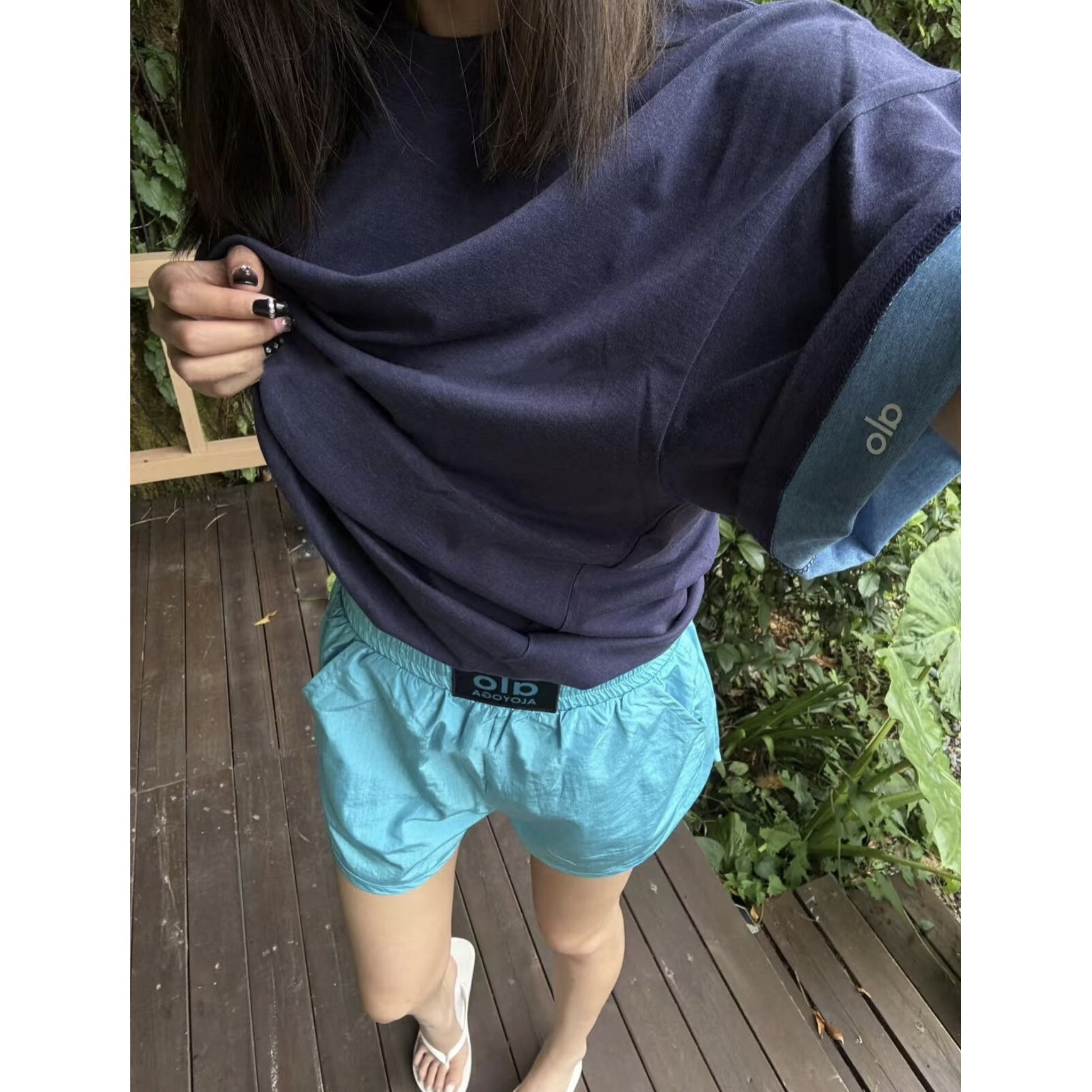 高版本ALO双面穿袖口翻领logo字母男女情侣宽松纯棉多巴胺短袖T恤