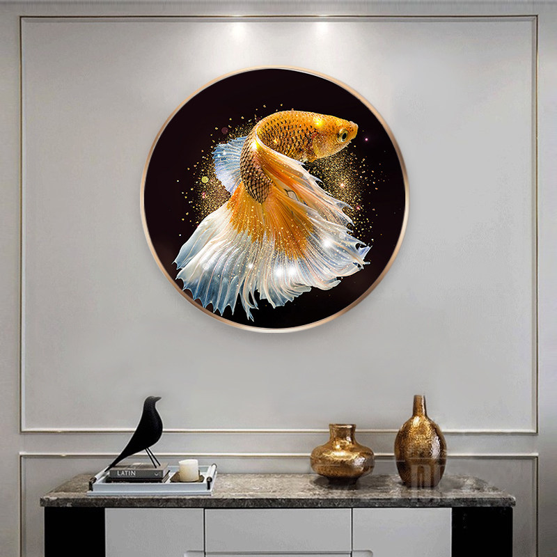 客厅年年有余手工贴钻圆形十字绣