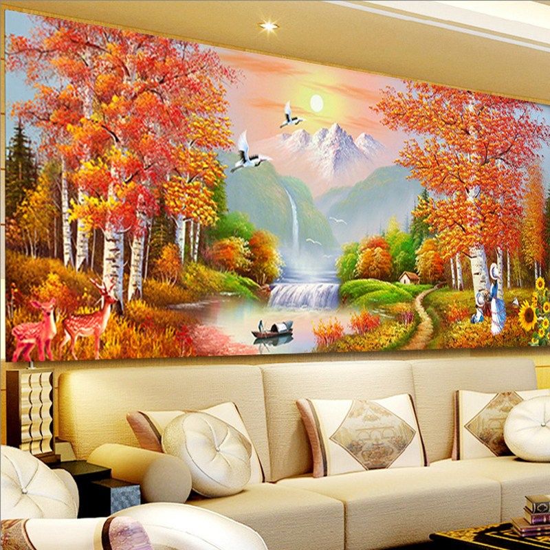 满钻流水生财客厅十字绣