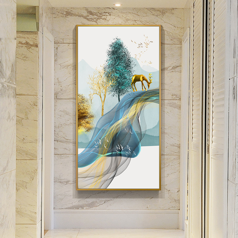 贴钻麋鹿竖版欧式风玄关十字绣