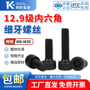 12.9级细牙内六角螺丝螺栓M10M12M14M16M18M20M22M24 1.25x1.5x2