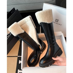 牛皮版 加绒厚底骑士靴女不过膝靴雪地靴保暖真皮高筒靴 2025新款