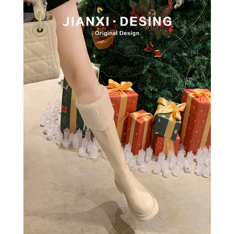 加绒不过膝厚底骑士靴高筒雪地靴