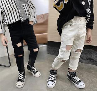 2023春秋款破洞乞丐裤儿童跳街舞嘻哈洋气男童小脚修身瘦版修身裤
