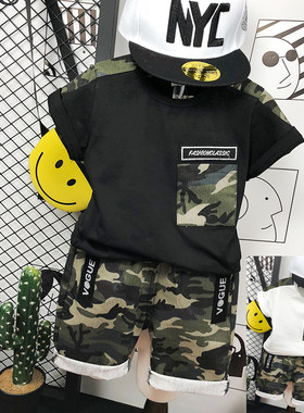 童装男童夏季纯棉短袖迷彩套装