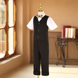 男童礼服秋短袖花童生日礼服中大童男孩主持人朗诵演讲钢琴演出服
