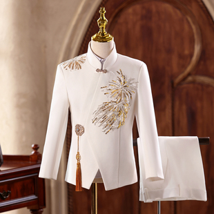 新中式男童西装套装高端诗歌朗诵主持人礼服国风男孩演出服中山装