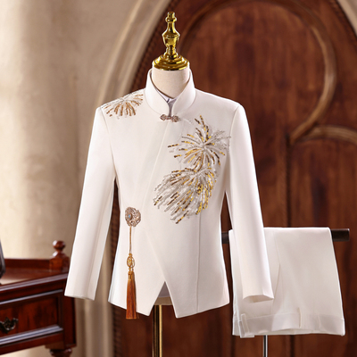 新中式男童西装套装高端诗歌朗诵