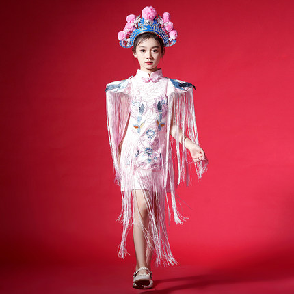 女童礼服新中式走秀唱歌表演服中国风女孩主持人古典乐器演奏礼服