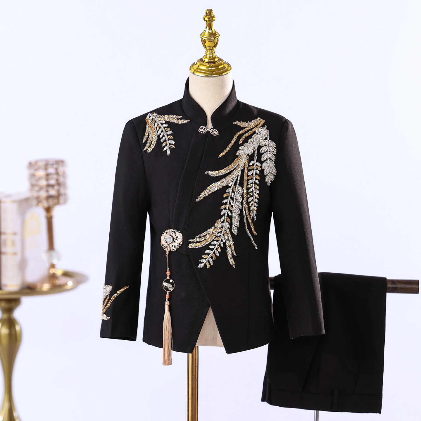 男童西装高端新中式诗歌朗诵主持人礼服中山装中国风男孩演出服冬