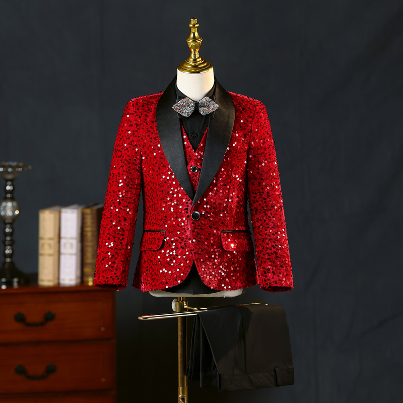 男童小西装红色亮片潮服闪闪发亮