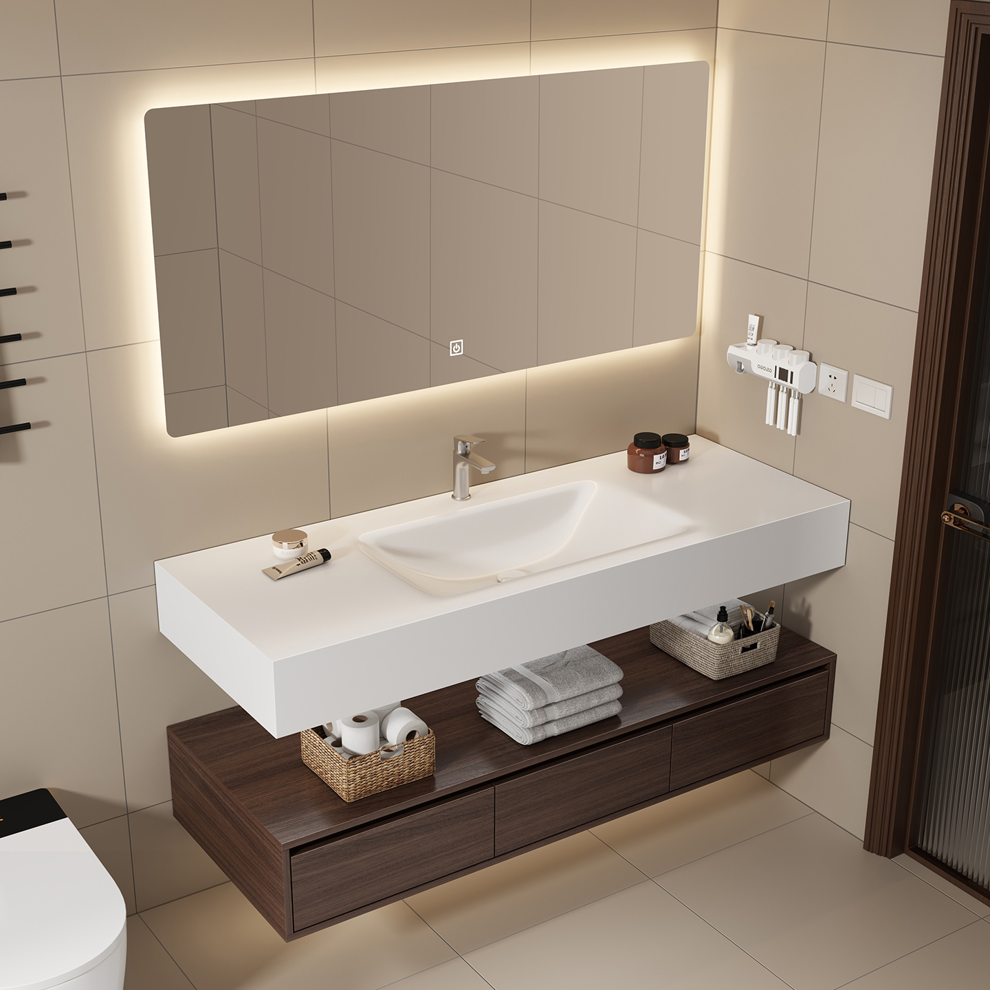 轻奢酒店风岩板热弯一体盆洗手盆柜组合卫生间洗脸盆洗手盆柜套装