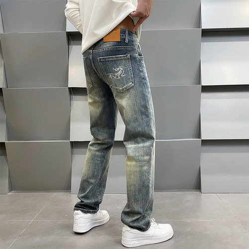 秋冬高端牛仔裤男士修身直筒潮牌