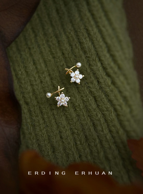 迷你版~锆石小花朵925银针镀14K甜美简约轻奢风通勤耳饰工厂 耳钉
