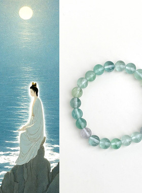 原创天然绿萤石串珠手串冰透纯色水晶手串古风百搭天然石手链饰品