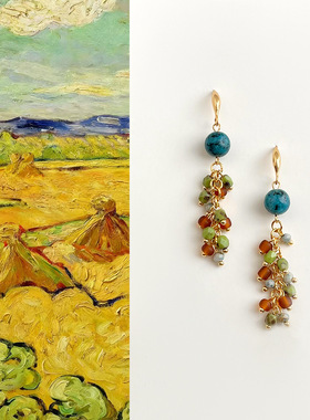 梵高系列~原创手作油画感天然石串珠流苏耳环小众复古文艺风耳饰