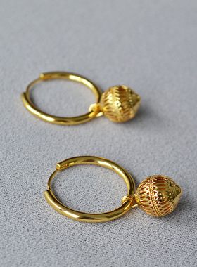 法式小众设计感复古镂空小灯笼黄铜镀金轻奢高级感气质耳环耳饰女