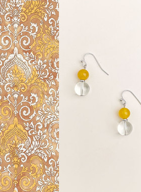 国风原创手作天然白水晶耳环复古新中式黄玉石耳钩文艺高级感耳饰