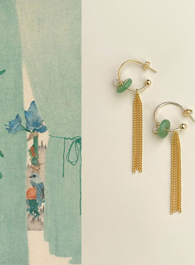 国风原创新中式淡水珍珠手作耳环文艺古风天然石流苏耳圈气质耳饰