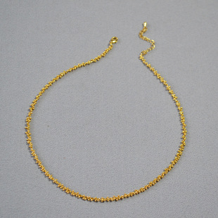 日韩小众Chic简约精致细巧手工金色珠珠链条黄铜镀金日常通勤项链