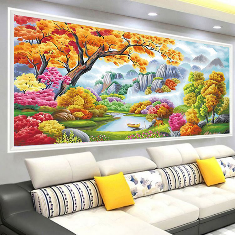 5d钻石画2022新款满钻山水画贴钻十字绣客厅风景画贴钻画手工diy