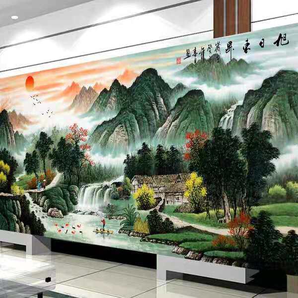 贴钻十字绣新款客厅风景山水画钻石画满钻旭日东升5d钻石绣2023