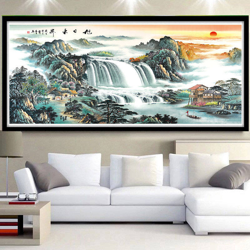 5d钻石画满钻2023新款客厅风景山水画粘贴十字绣钻石贴画旭日东升