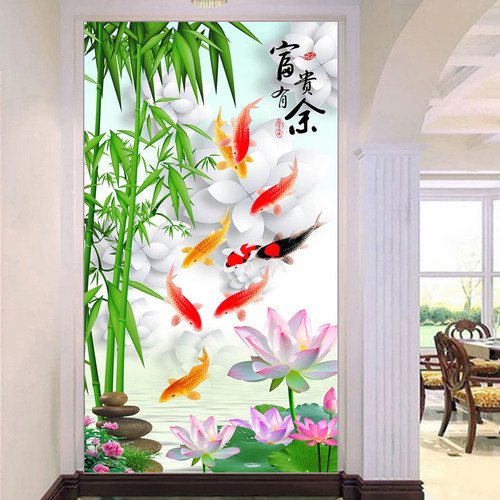 钻石画2021新款满钻竖版竹子荷花