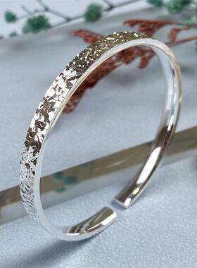 碎碎冰纯银手镯女足银9999实心碎冰冰花丝手镯送女友闺蜜生日礼物