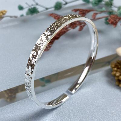 碎碎冰纯银手镯女足银9999实心碎冰冰花丝手镯送女友闺蜜生日礼物