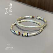 卷草纹纯银9999手镯中式 国风足银吉言描金手镯实心唐草纹送女友礼