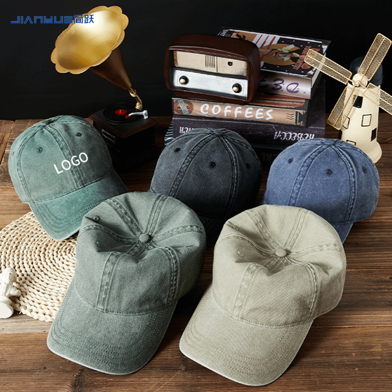 纯棉复古水洗软顶帽定制印logo字